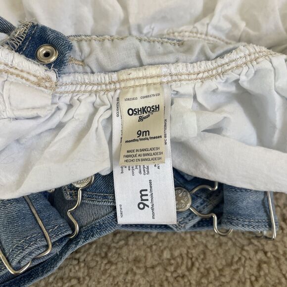 Oshkosh B'Gosh Dress Girls 9M Overall Vestbak Denim White Eyelet Jumper - Picture 6 of 8